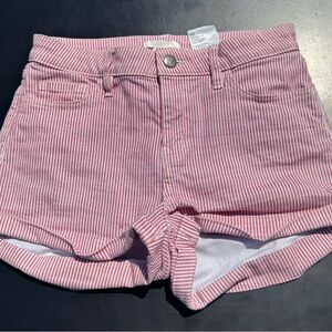 H&M Pink and White Jean Shorts High-Waisted